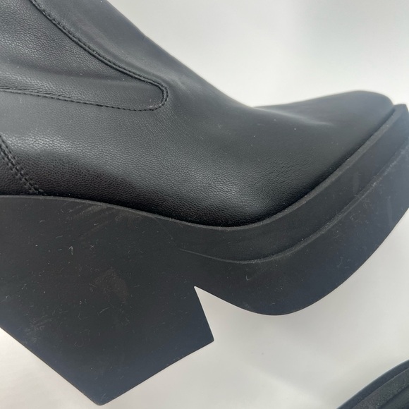 Gia Borghini Texan Black Leather Chunky Platform Sock Square Toe Boots - Picture 12 of 13